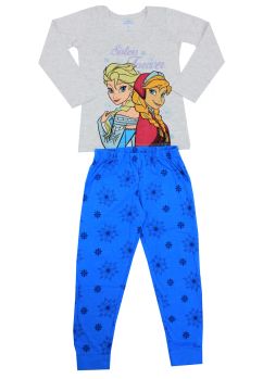 Pijama maneca lunga, bumbac, Sisters forever, Anna Si Elsa, gri