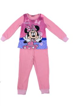Pijama maneca lunga, din plus, Minnie Mouse cu fundita, roz