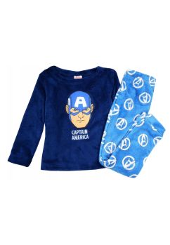 Pijama maneca lunga, plus, poliester, Captain America, albastru