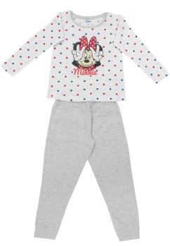 Pijama ML, bumbac, cu imprimeu, alba cu buline, pantaloni gri