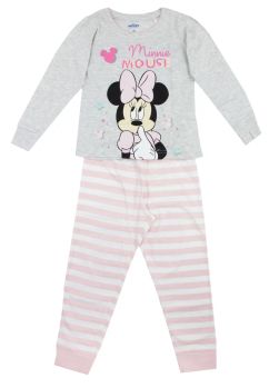 Pijama ML, bumbac, cu imprimeu, gri cu dungi roz