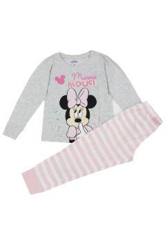 Pijama ML, bumbac, cu imprimeu, gri cu dungi roz