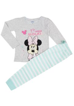 Pijama ML, bumbac, cu imprimeu, gri cu dungi turcoaz