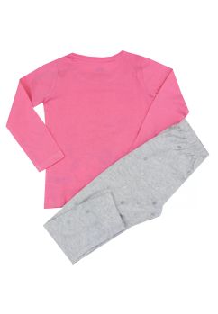 Pijama ML, bumbac, cu imprimeu, Minnie Mouse, roz cu pantalon gri