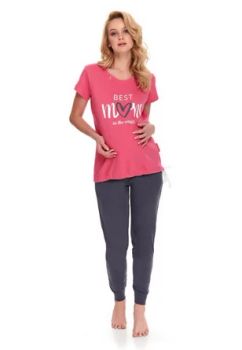 Pijama pentru alaptat, Best Mom in the world, roz cu gri