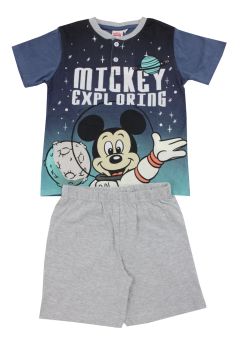 Pijama vara, bumbac, Mickey Exploring, gri