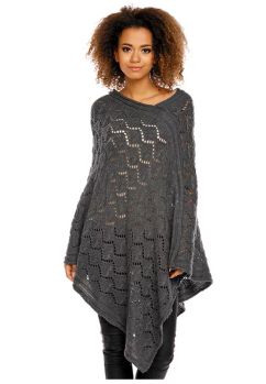 Poncho gri inchis, tricotat