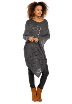Poncho gri inchis, tricotat