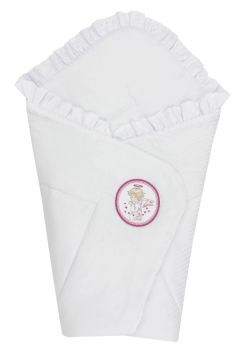 Port bebe multifunctional, bumbac, alb cu ingeras roz, 80 x 75 cm