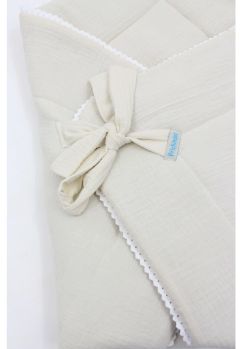 Port bebe multifunctional, cu danteluta, muselina, crem, 80 x 75 cm
