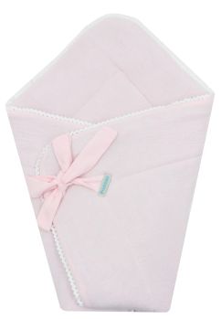 Port bebe multifunctional, cu danteluta, muselina, roz, 80 x 75 cm