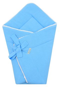 Port bebe multifunctional, cu danteluta, muselina, turcoaz, 80 x 75 cm