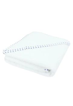 Prosop cu gluga, bumbac, alb cu buline blueumarin, 75 x 75 cm