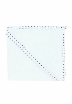 Prosop cu gluga, bumbac, alb cu buline blueumarin, 75 x 75 cm