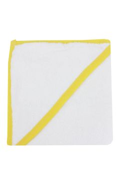 Prosop cu gluga, bumbac, alb cu galben, 75 x 75 cm