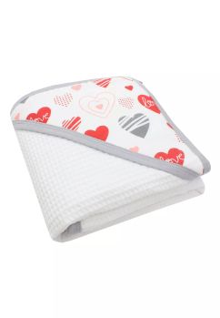 Prosop cu gluga, bumbac, Love Hearts, alb, 75 x 90 cm