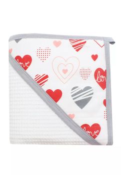 Prosop cu gluga, bumbac, Love Hearts, alb, 75 x 90 cm