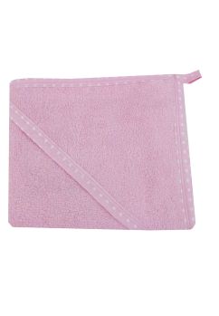 Prosop cu gluga, bumbac, roz cu buline, 75 x 75 cm