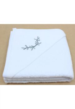 Prosop cu gluga, bumbac si muselina, alb, Emy, 80 x 100 cm