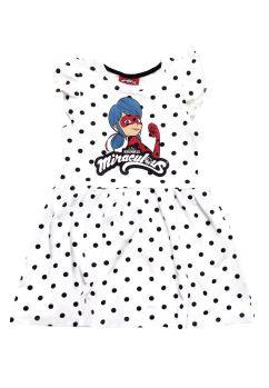 Rochie bumbac, Miraculous, alb cu buline negre