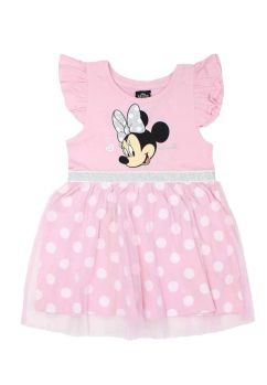 Rochie fete, bumbac, Minnie, roz cu buline