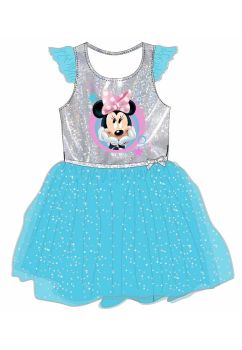 Rochie tutu Minnie, albastra cu sclipici argintiu