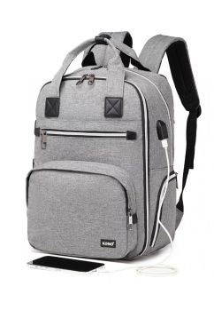 Rucsac pentru mamici din poliester,cu USB, gri, 42 x 15 x 28 cm