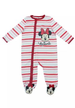 Salopeta maneca lunga, bumbac, Adorabila Minnie, rosie cu dungi