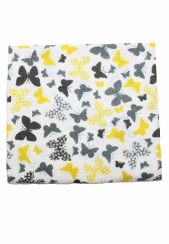 Scutec bumbac, alb cu fluturasi gri si galbeni, 80x70 cm