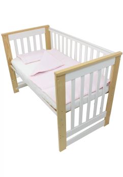 Set 2 piese, plapumioara si perna, muselina, bumbac organic, roz, 120x60cm