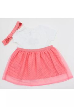 Set 2 piese, rochie si bentita, Minnie cu buline, alb cu roz