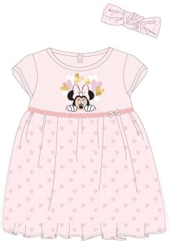 Set 2 piese, rochie si bentita, Minnie cu inimioare, roz