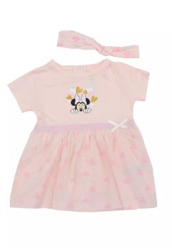 Set 2 piese, rochie si bentita, Minnie cu inimioare, roz