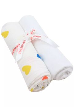 Set 2 scutece, muselina si finet, Colorful hearts, alb, 80 x 67 cm