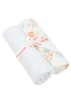 Set 2 scutece, muselina si finet, floricele roz, 80 x 67 cm, alb