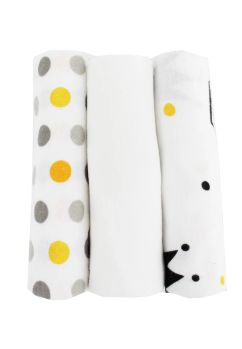 Set 3 scutece, bumbac, Buline galbene si coronite, multicolor, 80x70 cm