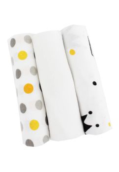 Set 3 scutece, bumbac, Buline galbene si coronite, multicolor, 80x70 cm