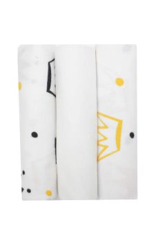 Set 3 scutece, bumbac, Coronite galbene, 80x70 cm