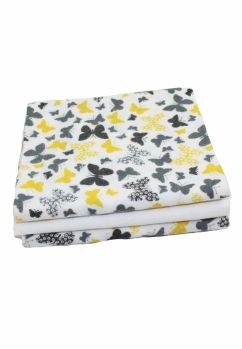 Set 3 scutece, bumbac fluturasi gri si galbeni, 80x70cm