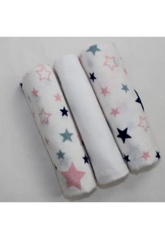 Set 3 scutece, bumbac, stelute colorate roz, 80x70 cm