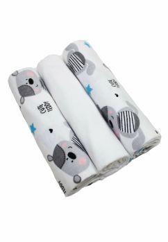 Set 3 scutece, Cute teddy, alb cu gri, 80x70 cm