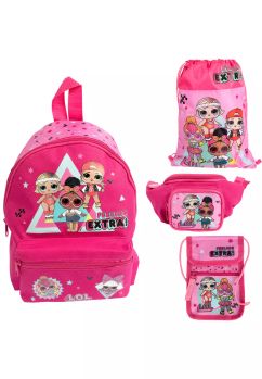 Set 4 piese, ghiozdan si accesorii, poliester, LOL Surprise, roz, 29 x 20 x 11 cm