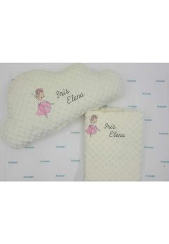 Set paturica si norisor minky, micuta balerina, personalizate, crem