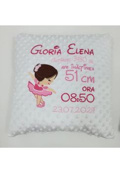 Set paturica si perna minky, balerina Mimi, personalizate, alb