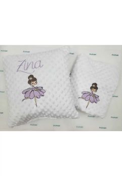 Set paturica si perna minky, Rina balerina, personalizate, alb