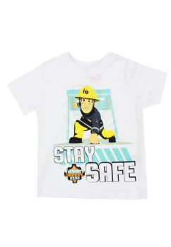 Tricou baieti, bumbac, Stay Safe, Sam, alb