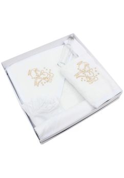 Trusou botez bumbac, 6 piese, brodat, Angel, alb