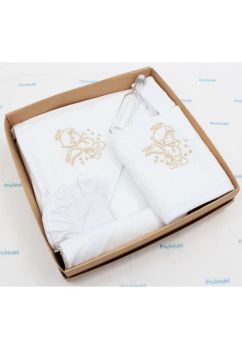 Trusou botez bumbac, 6 piese, brodat, Angel, alb