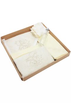 Trusou botez bumbac, 6 piese, brodat, Angel, crem