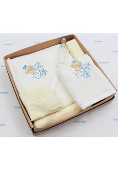 Trusou botez bumbac, ingeras turcoaz, 6 piese, crem
